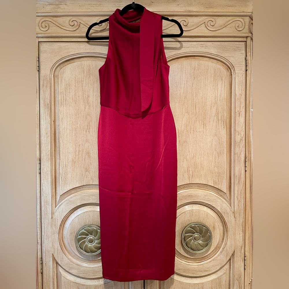 Just…Taylor Red Satin Scarf Neck Cocktail Dress • Size 6